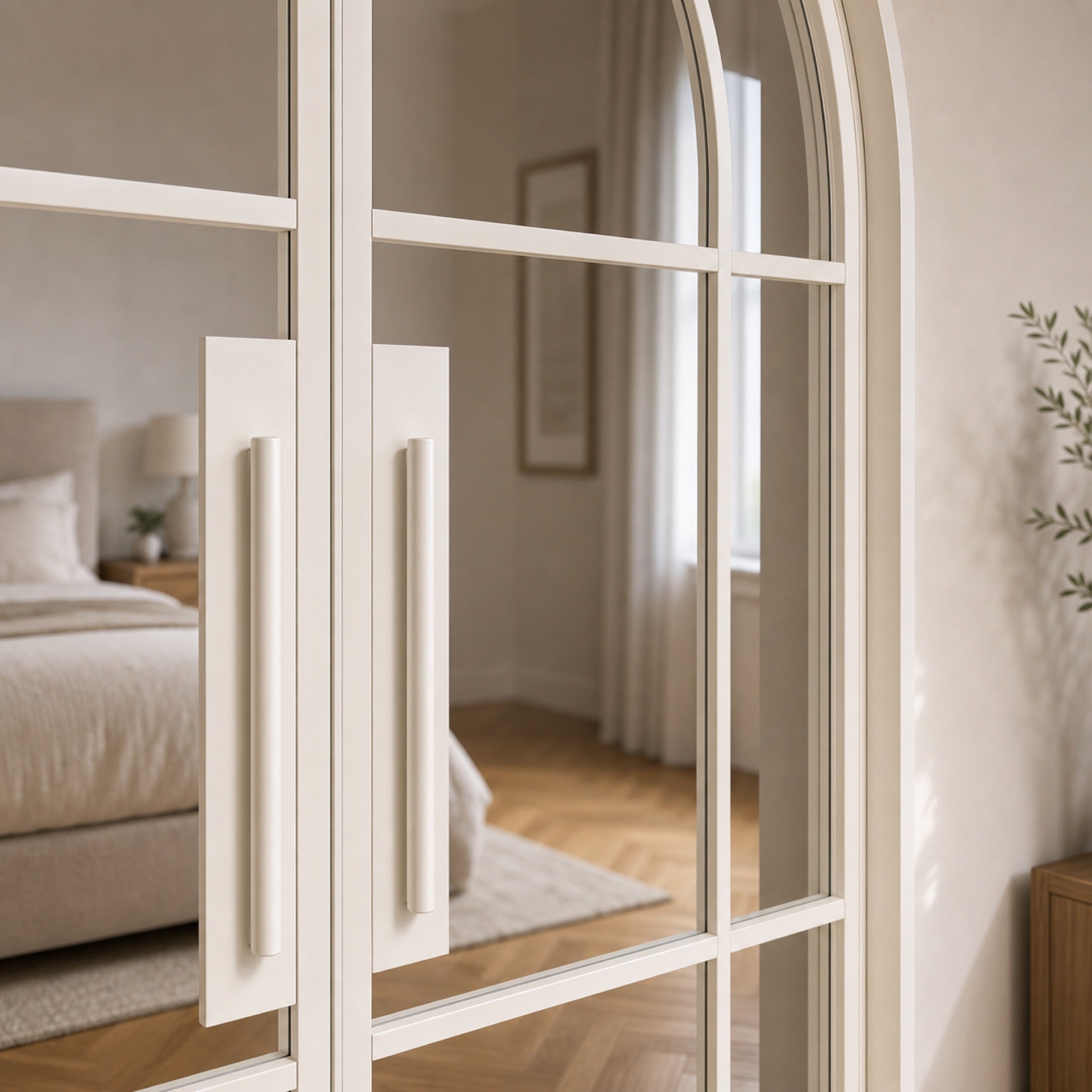 Arched Grid Glass Double Door | Black or White Frame