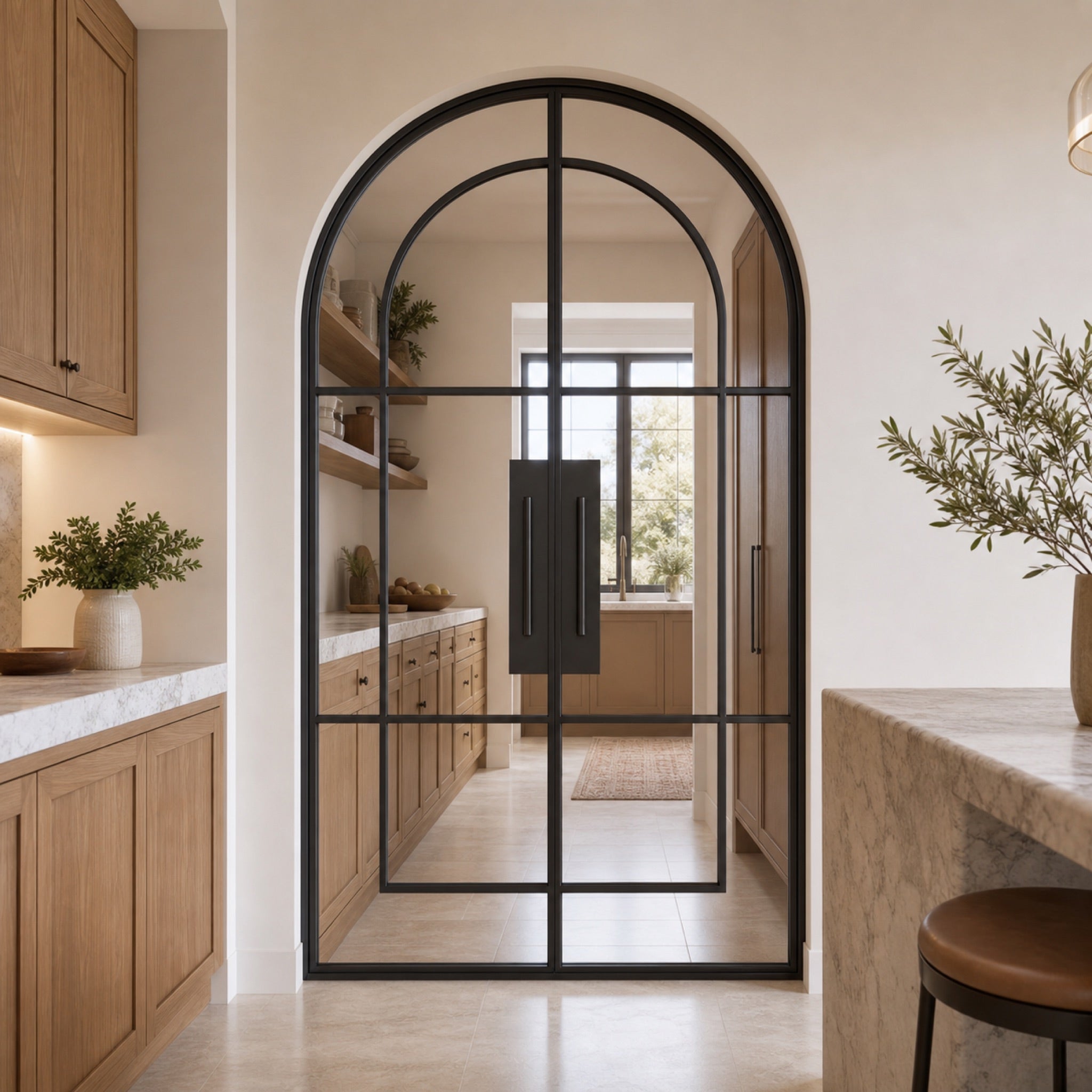 Arched Grid Glass Double Door | Black or White Frame