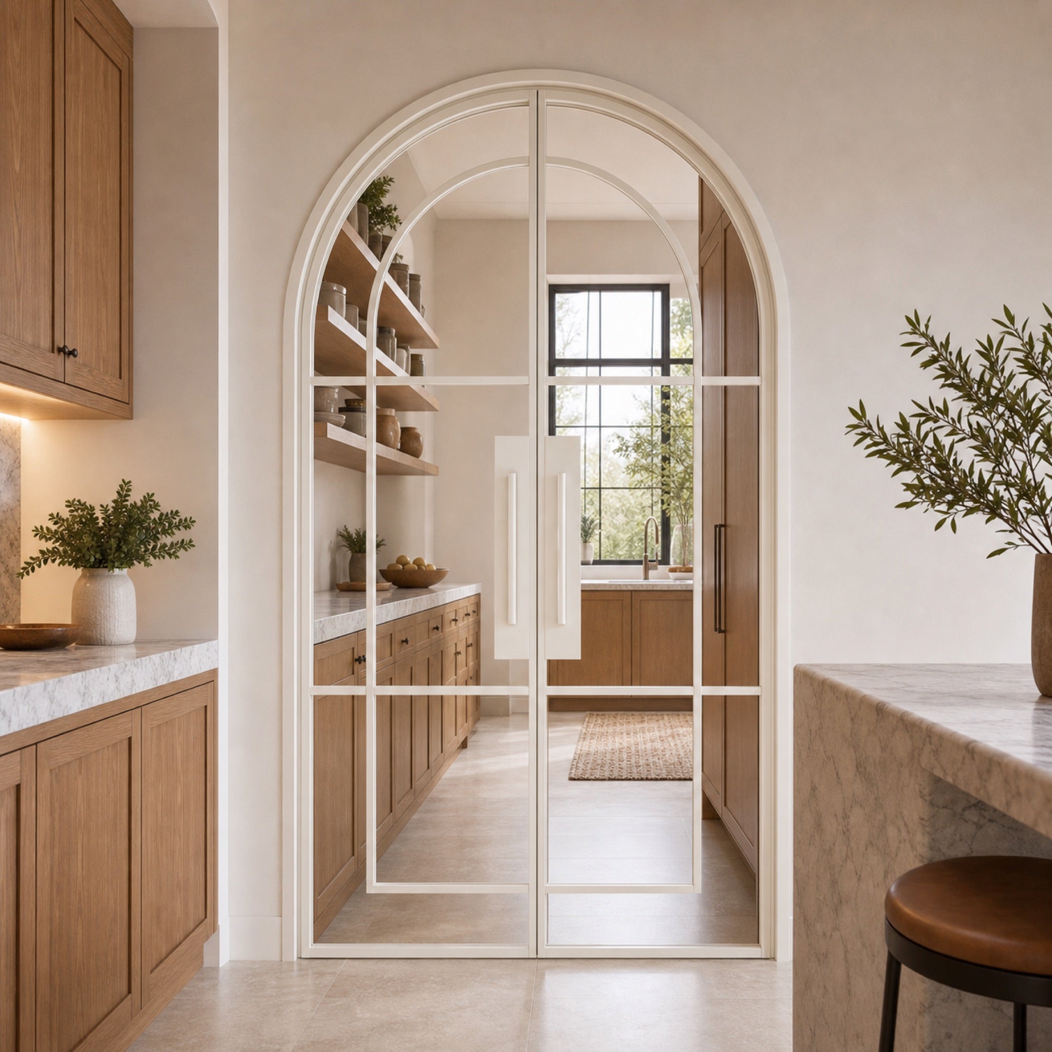 Arched Grid Glass Double Door | Black or White Frame
