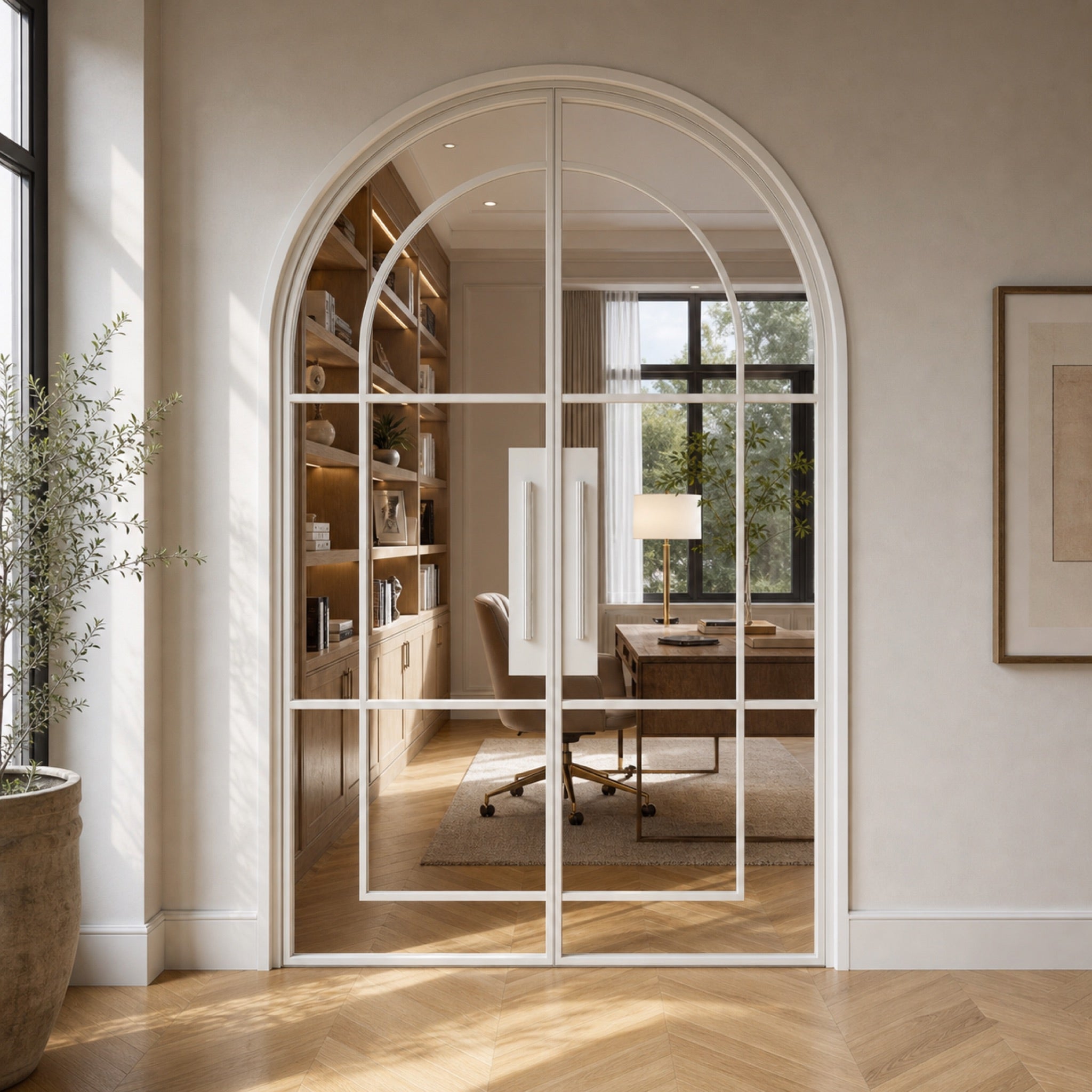 Arched Grid Glass Double Door | Black or White Frame