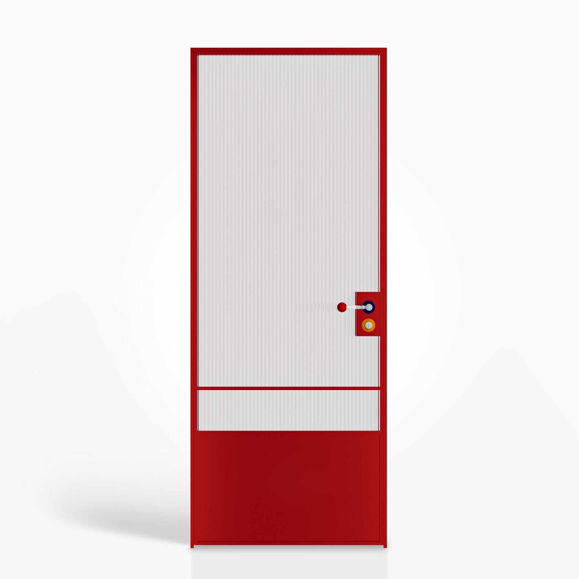 Red Minimalist Clear Glass Door with Color-Block Handle