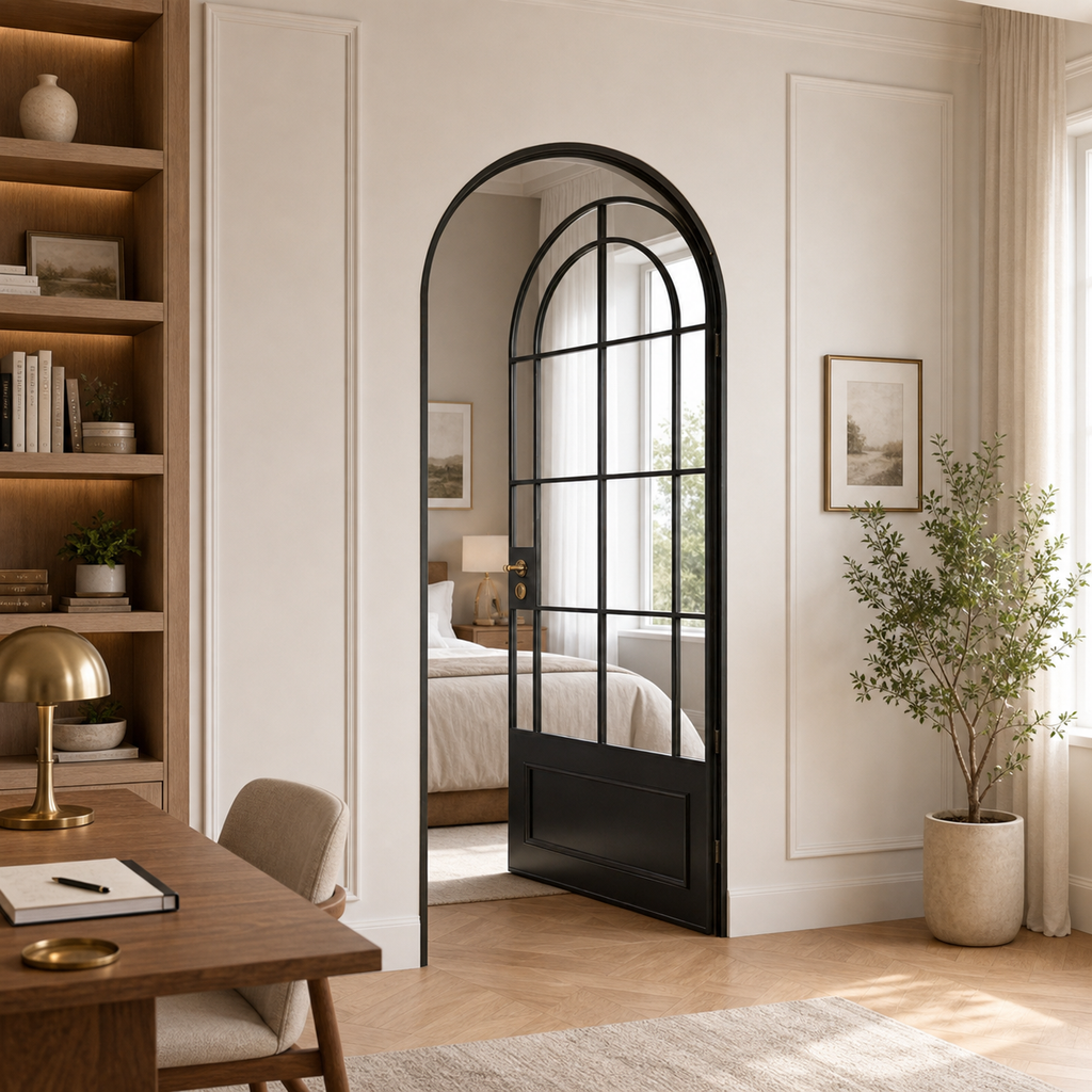 Black Arched Clear Glass Interior Door