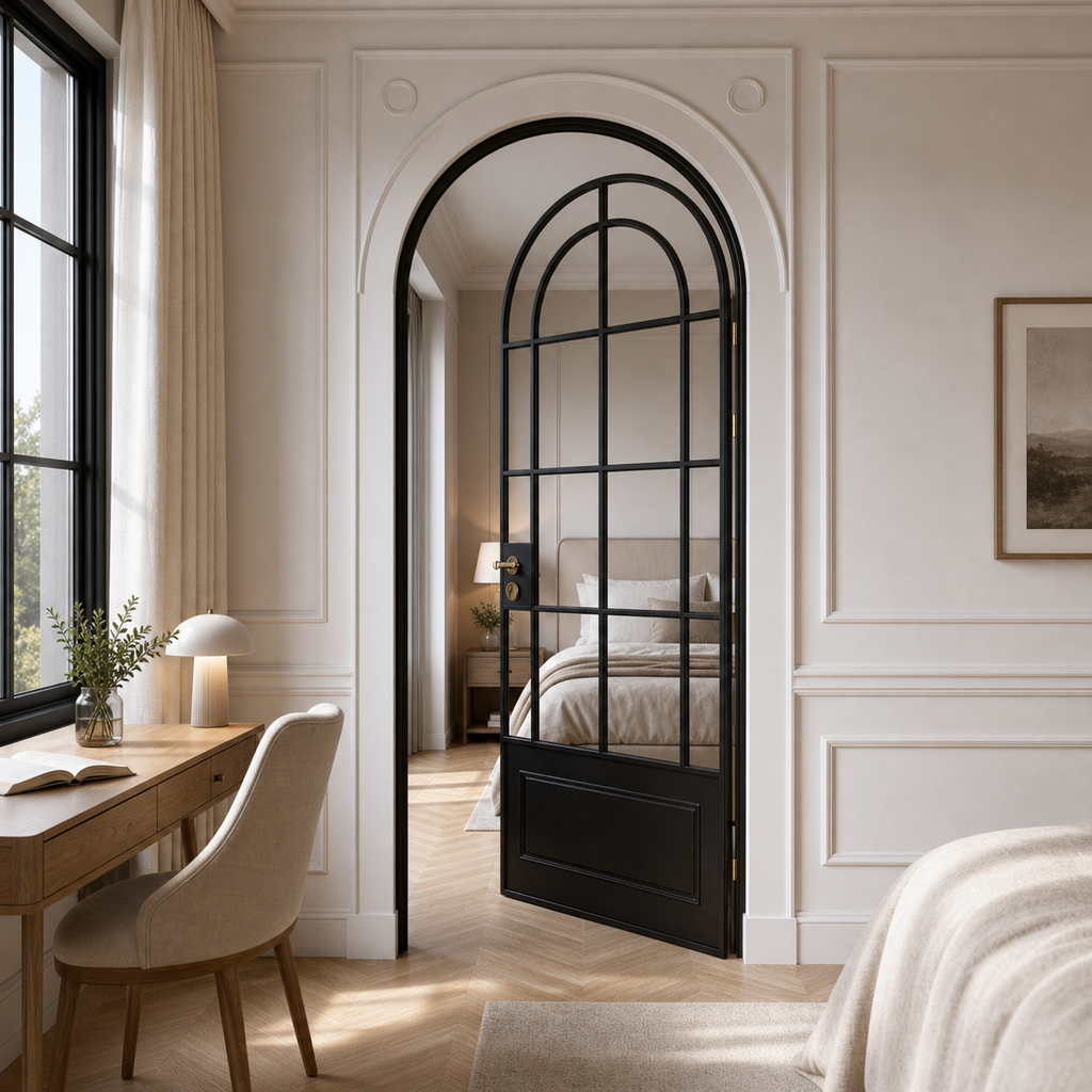 Black Arched Clear Glass Interior Door