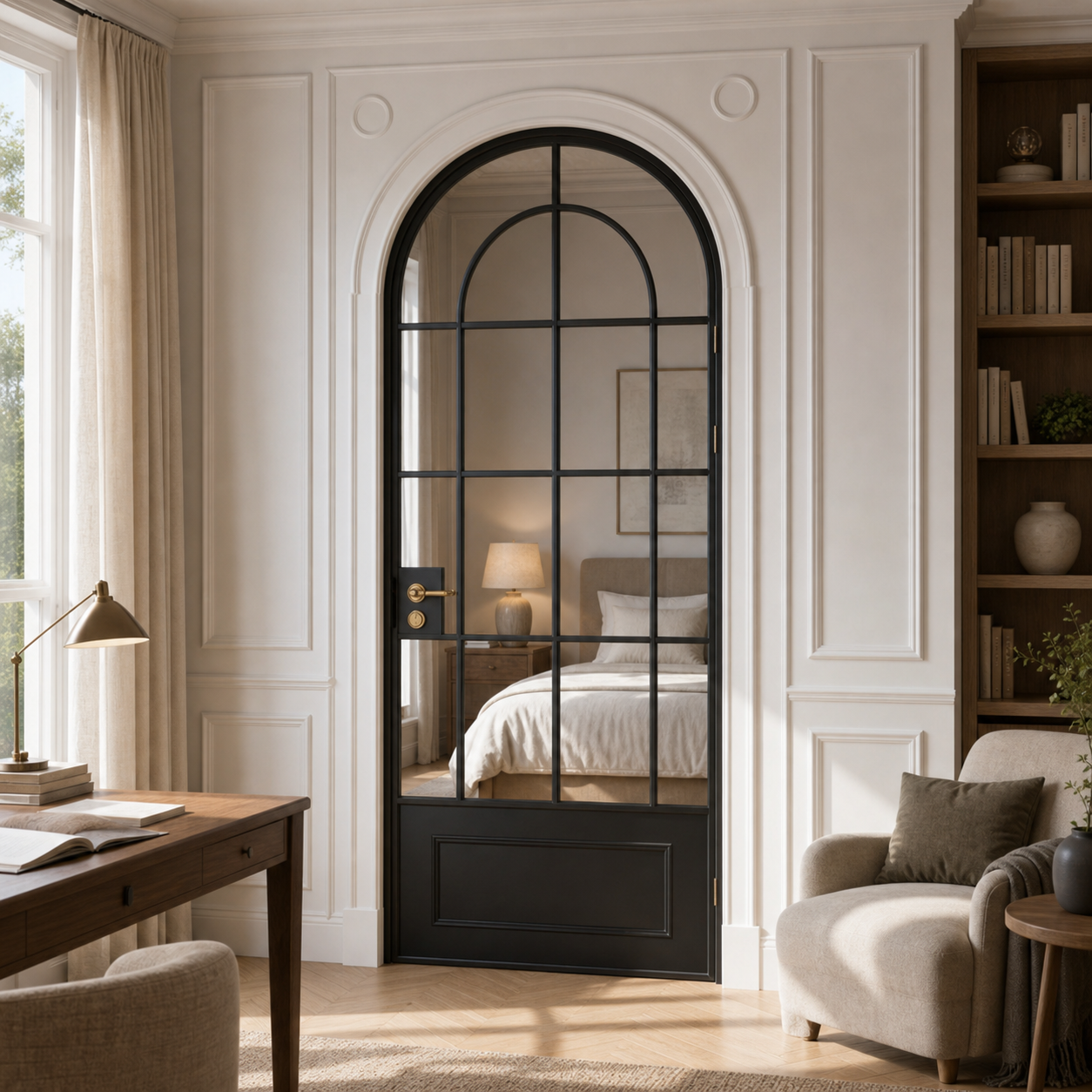 Black Arched Clear Glass Interior Door