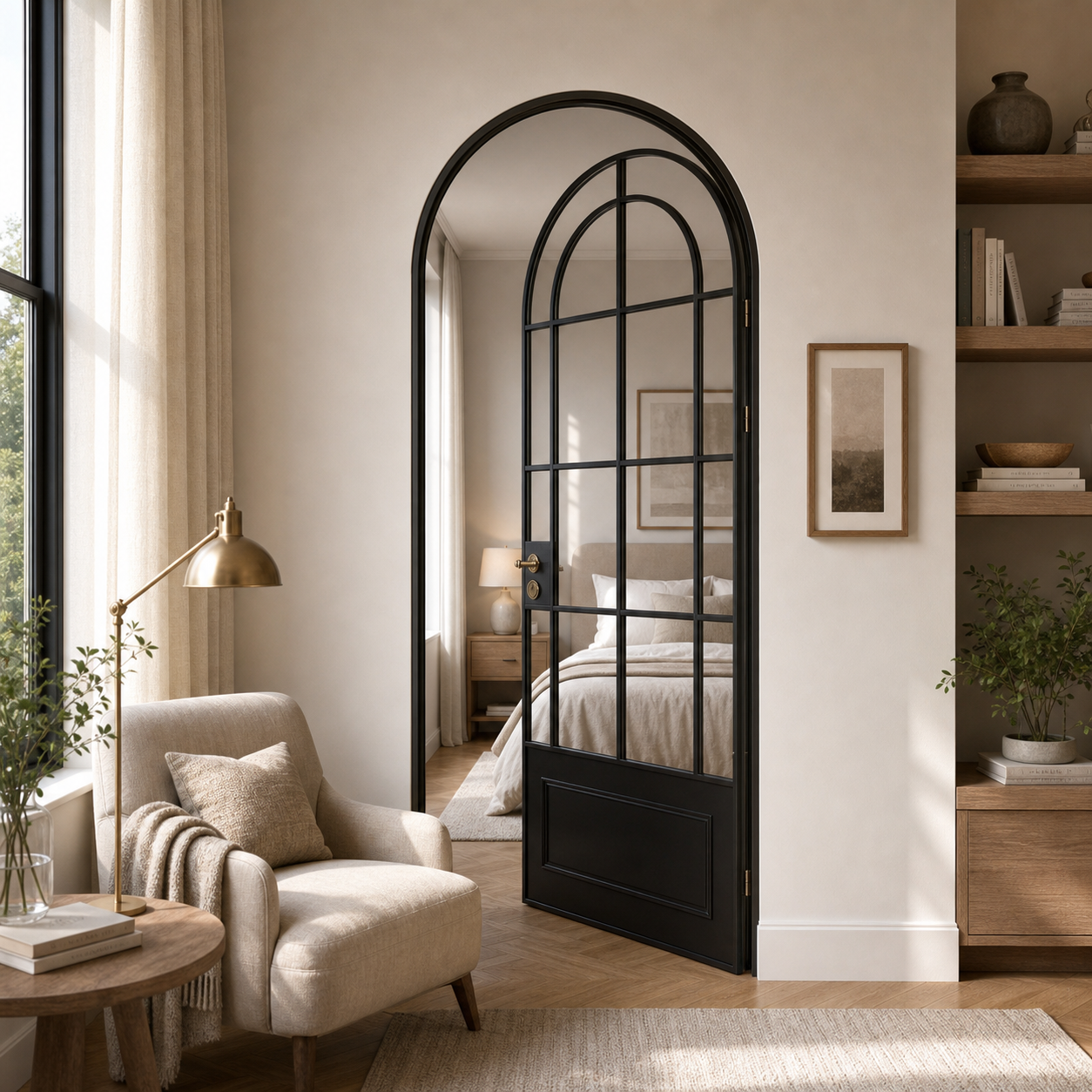 Black Arched Clear Glass Interior Door