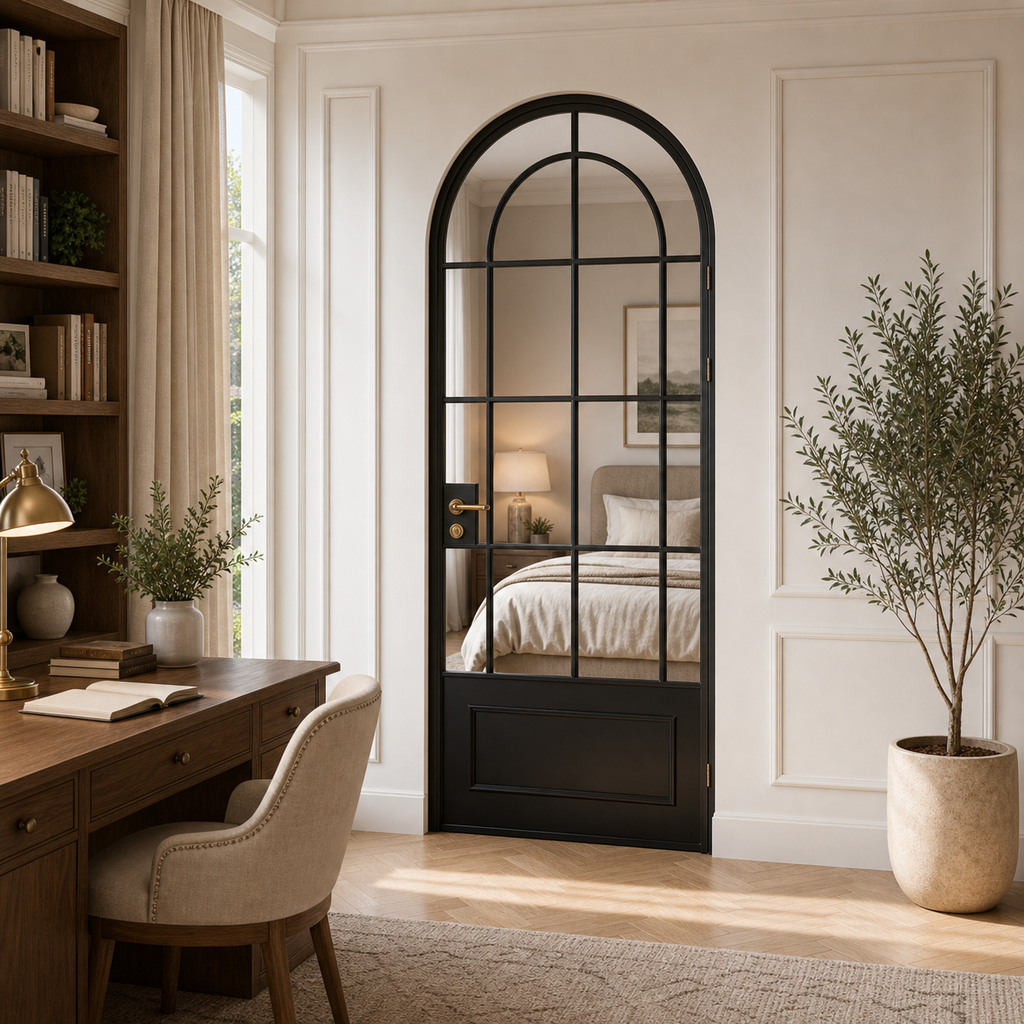 Black Arched Clear Glass Interior Door