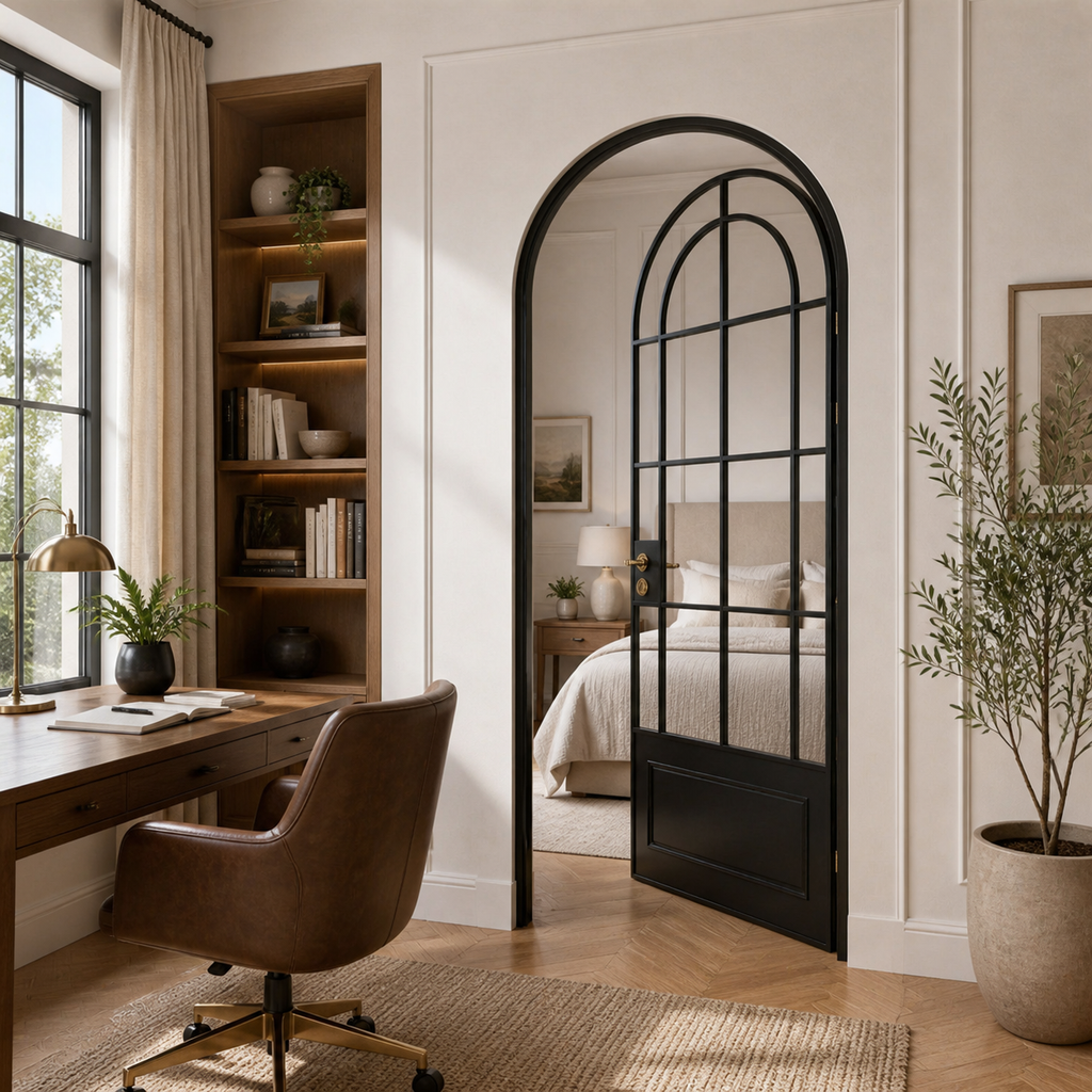 Black Arched Clear Glass Interior Door