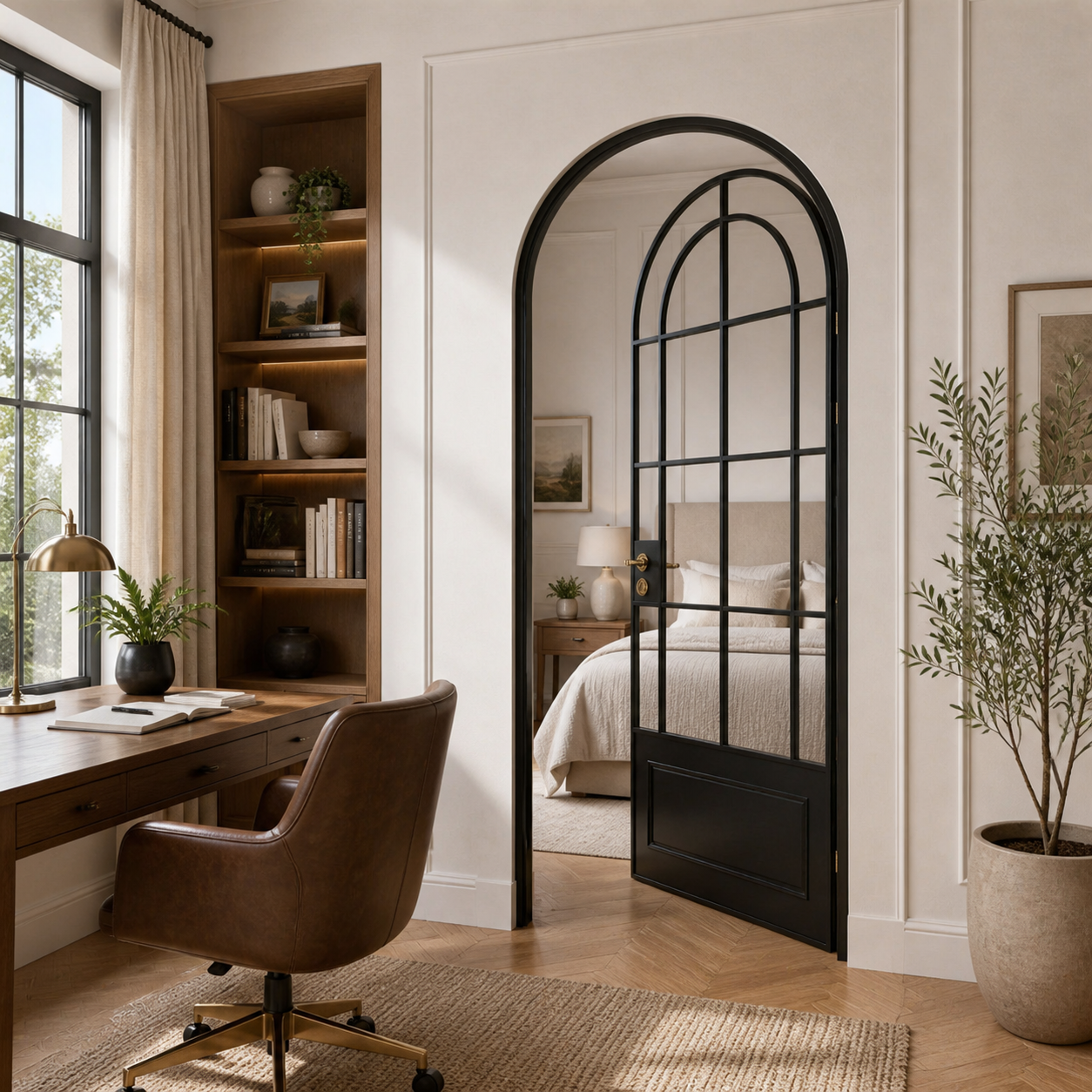 Black Arched Clear Glass Interior Door