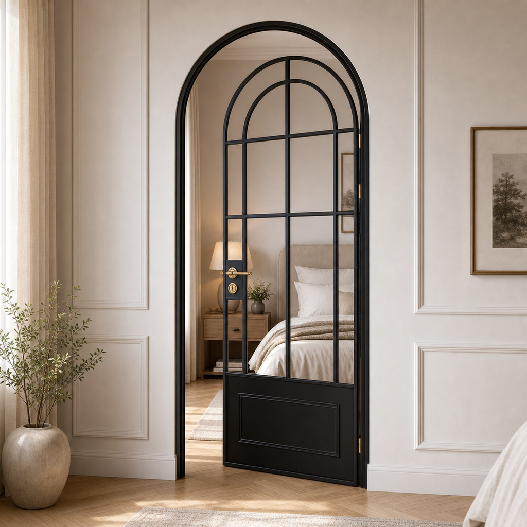 Black Arched Clear Glass Interior Door