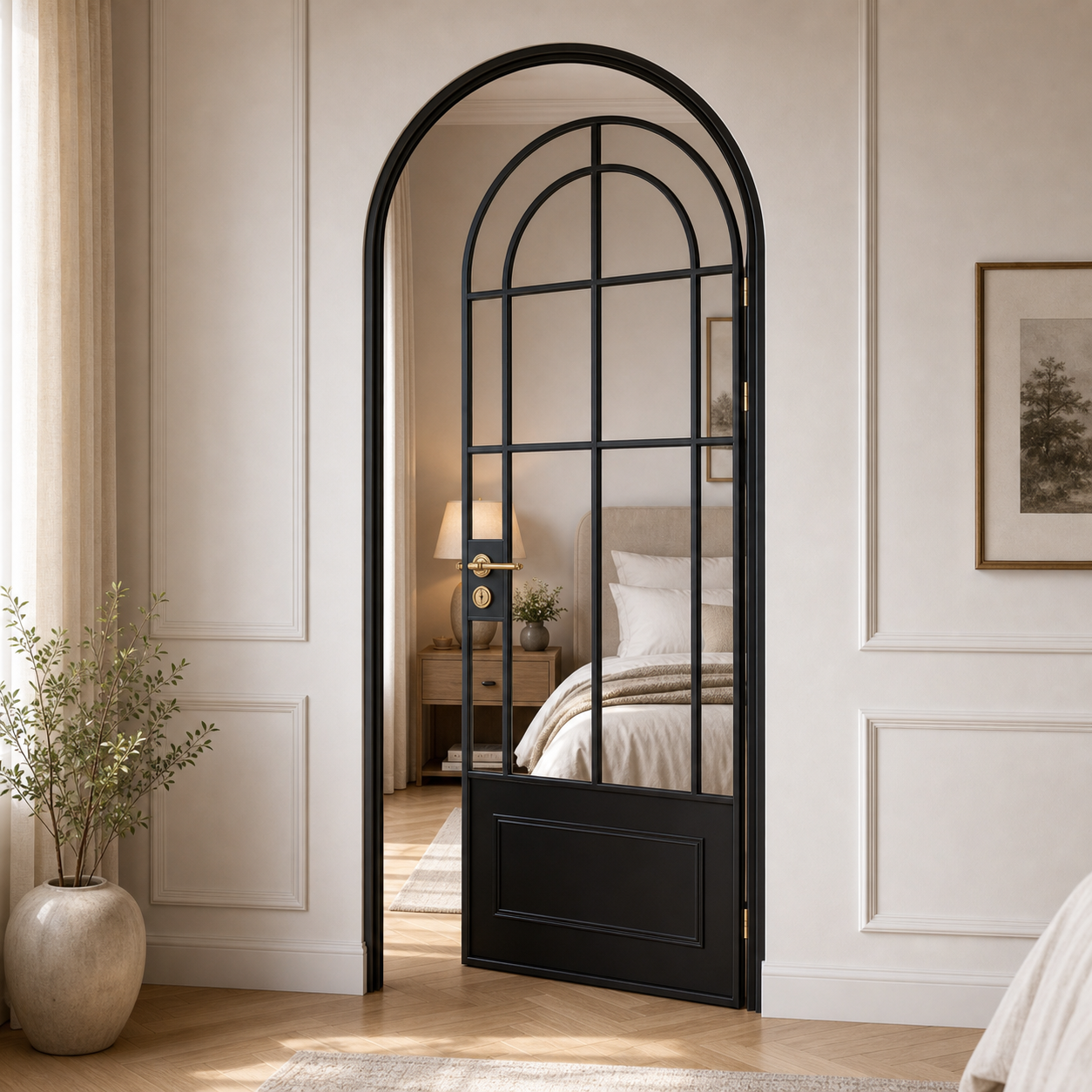 Black Arched Clear Glass Interior Door