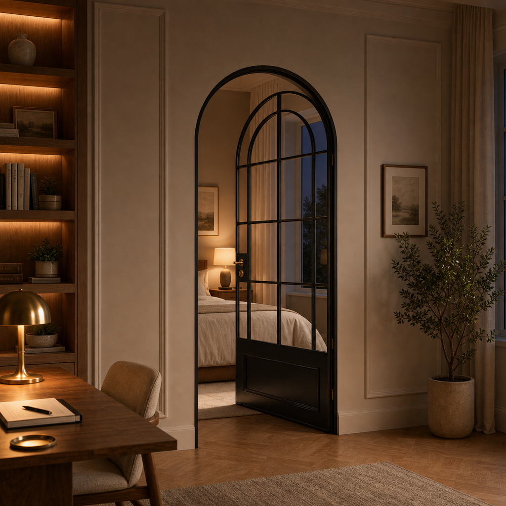 Black Arched Clear Glass Interior Door