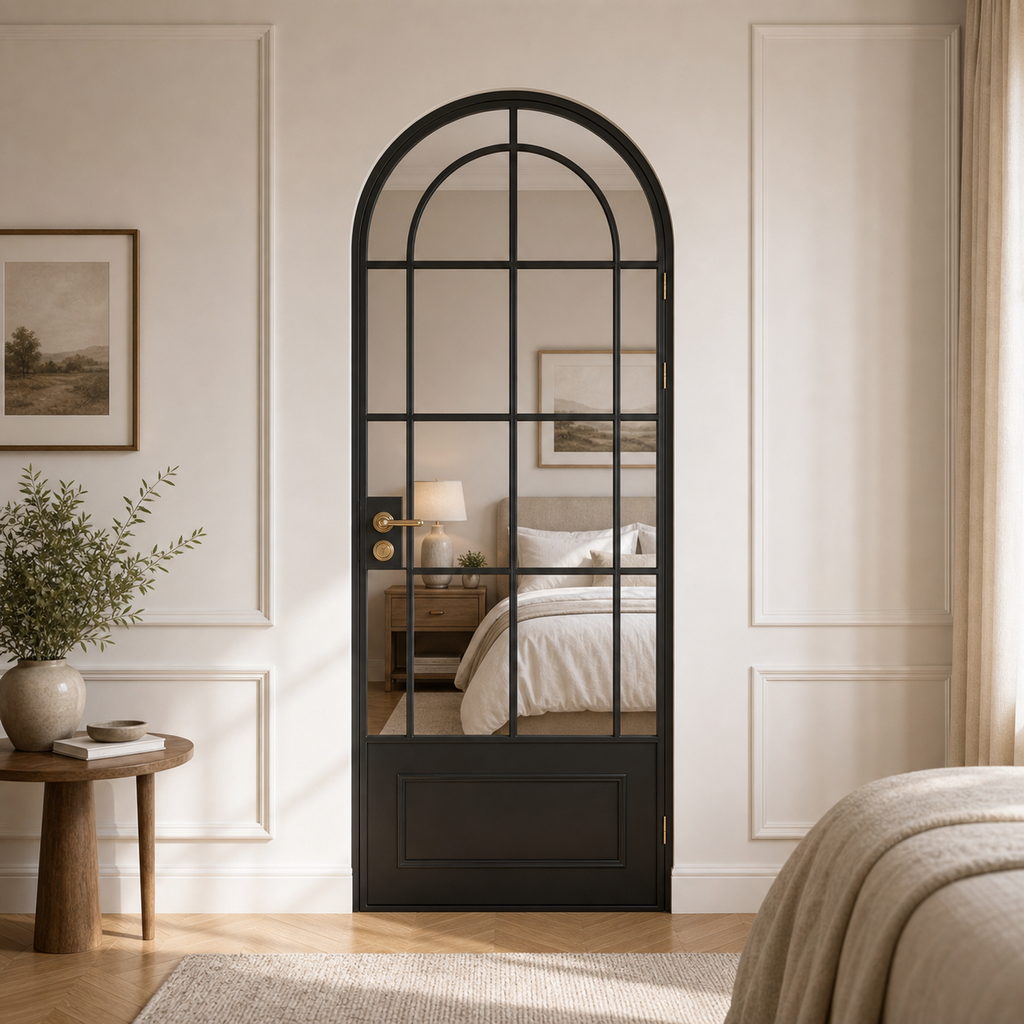 Black Arched Clear Glass Interior Door