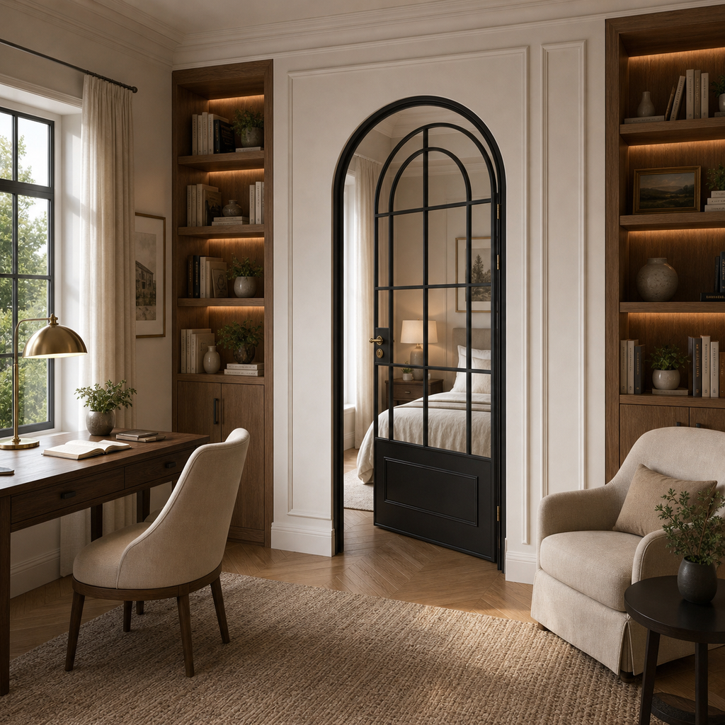 Black Arched Clear Glass Interior Door