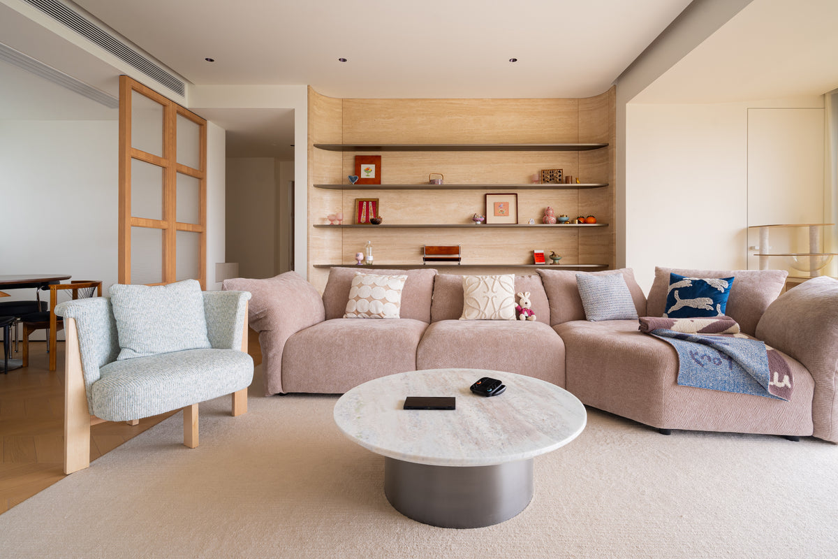 Custom Stone Display Wall with Floating Shelves