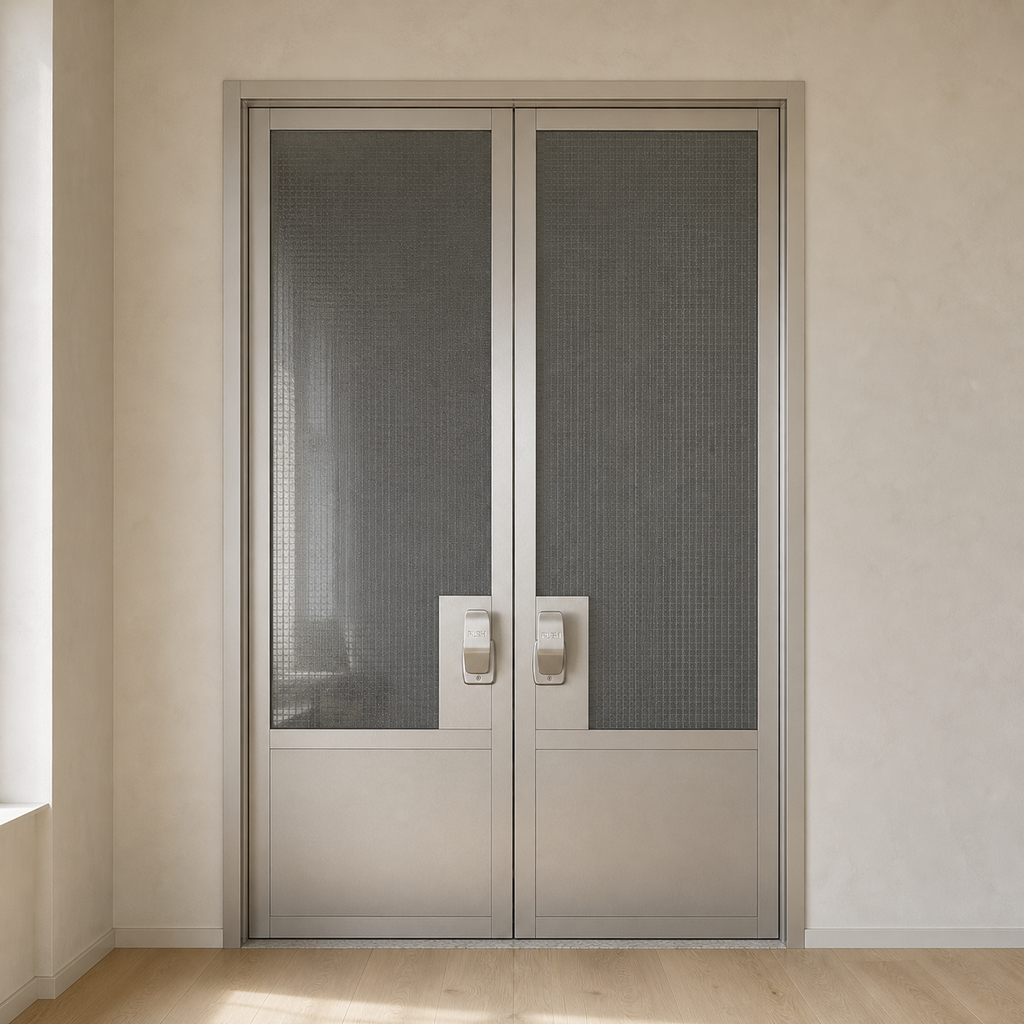 Wire Mesh Glass Double Door | Stainless Steel Frame