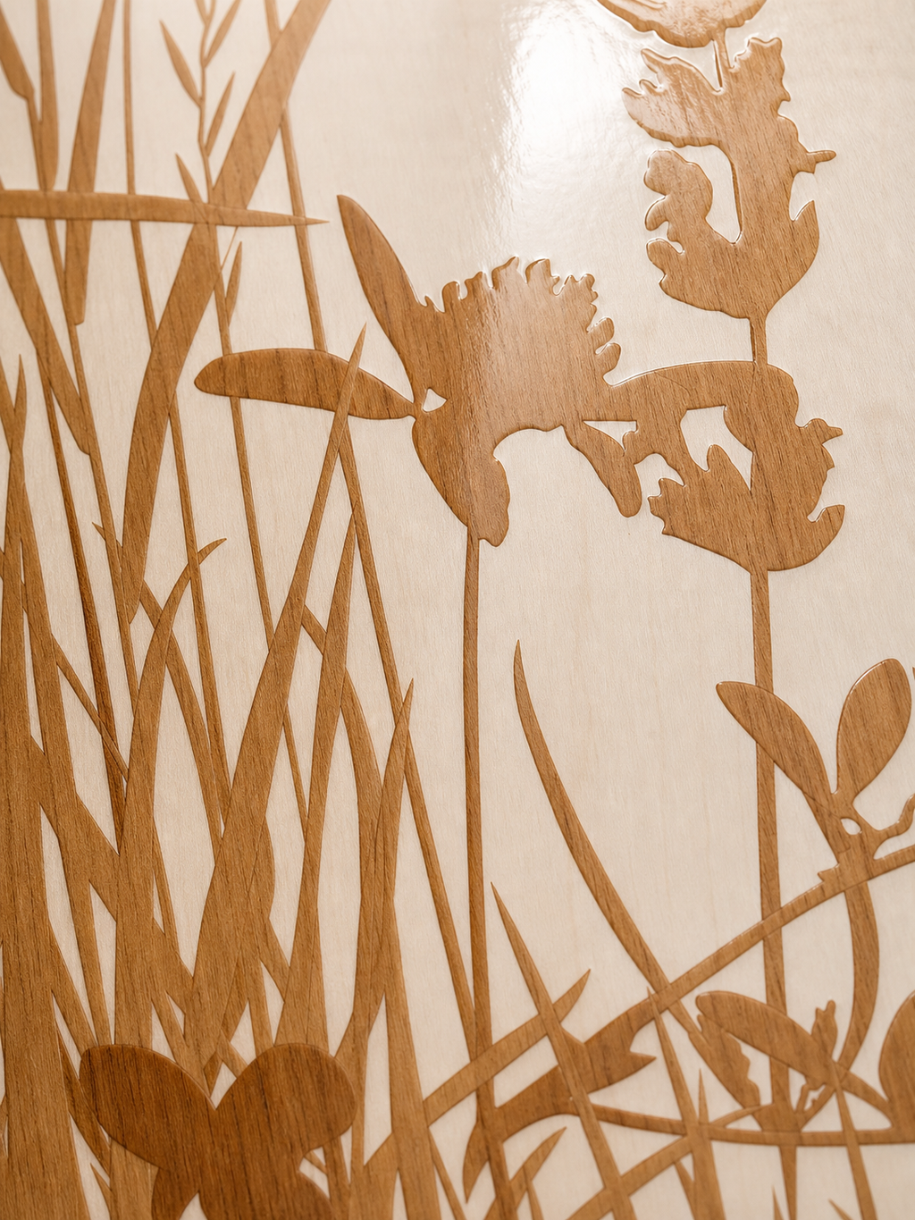 Botanical Glossy Wood Veneer Wall Art