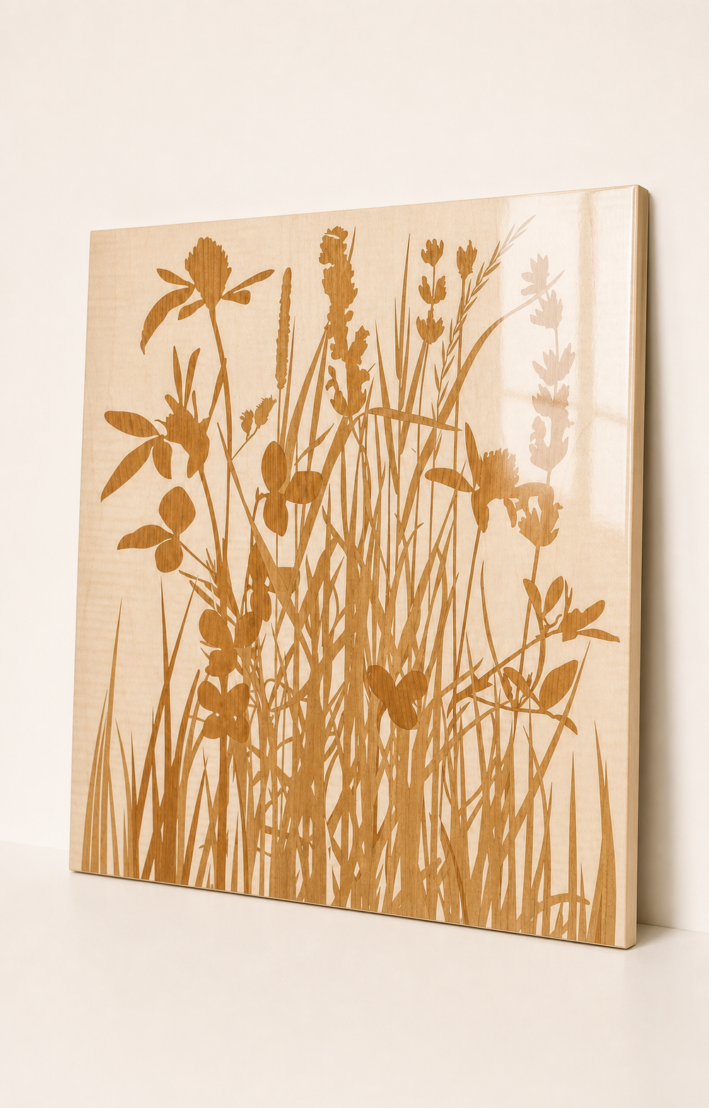 Botanical Glossy Wood Veneer Wall Art