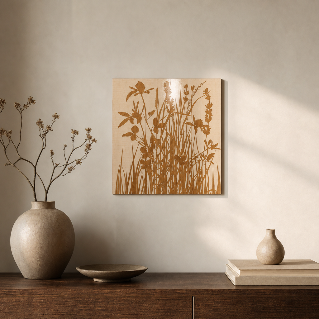 Botanical Glossy Wood Veneer Wall Art
