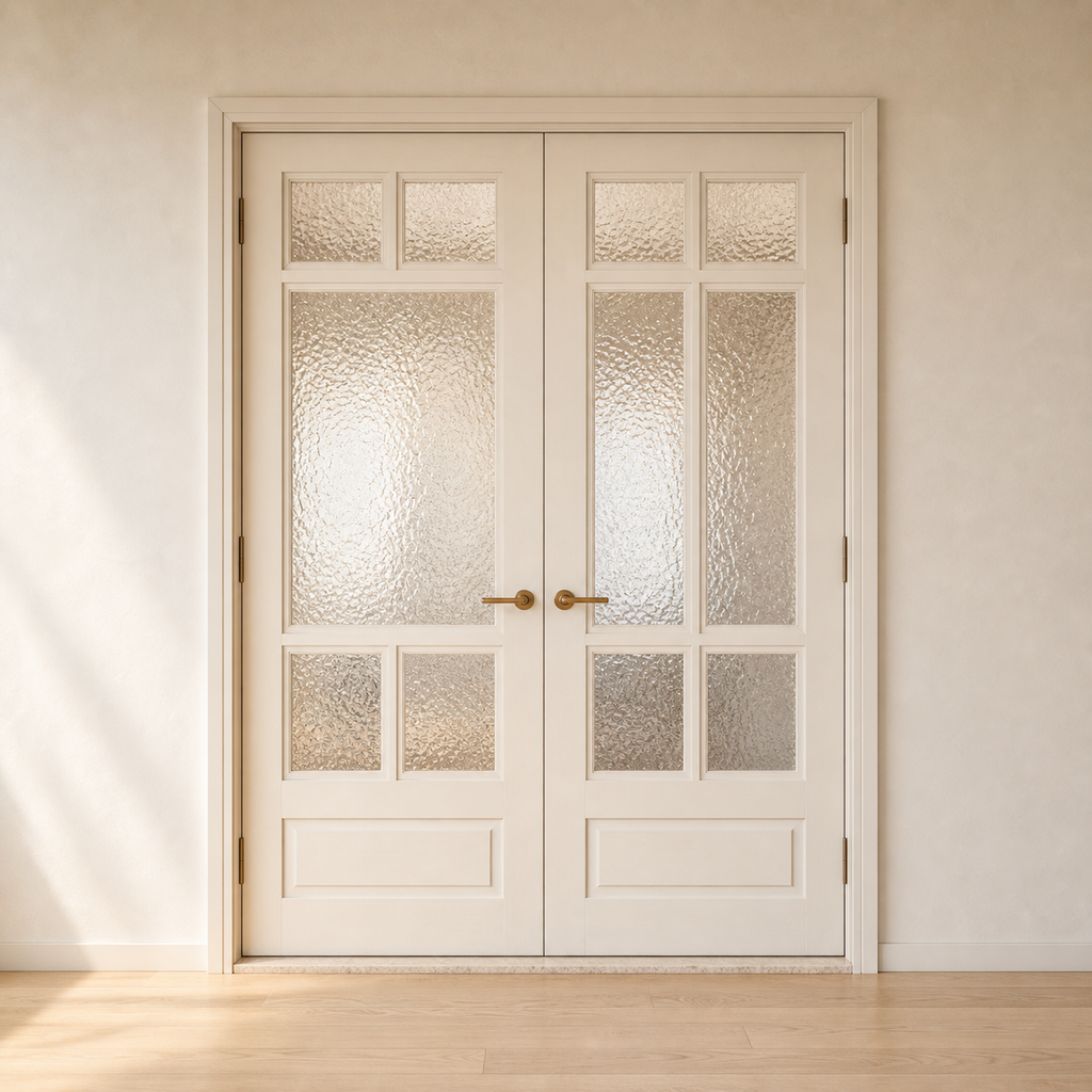 French Panel Double Door | Hammered Glass & Lacquered Frame