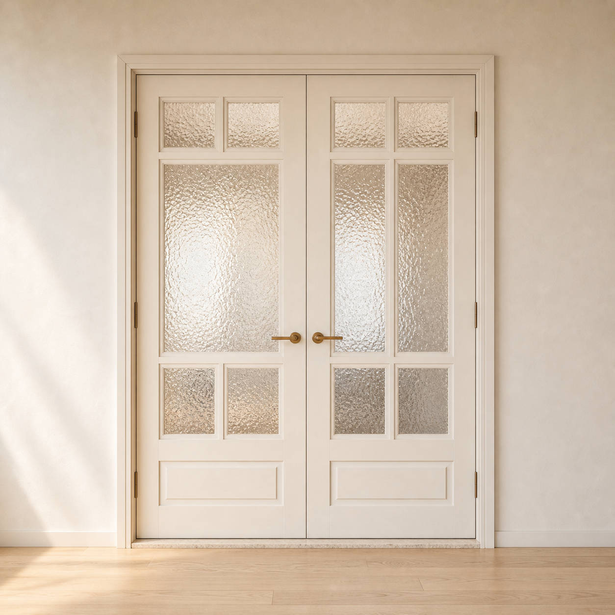 French Panel Double Door | Hammered Glass & Lacquered Frame