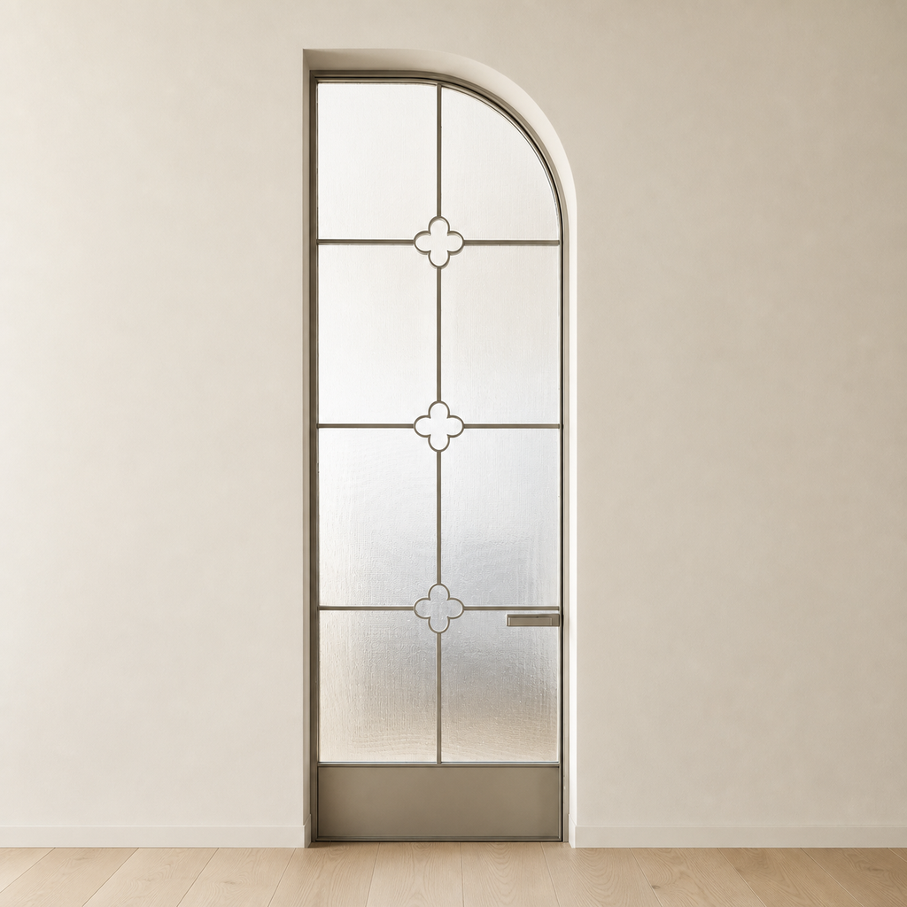 Silver Half-Arch Textured Glass Door