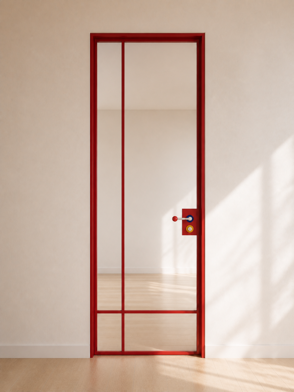 Red Aluminum Glass Interior Door