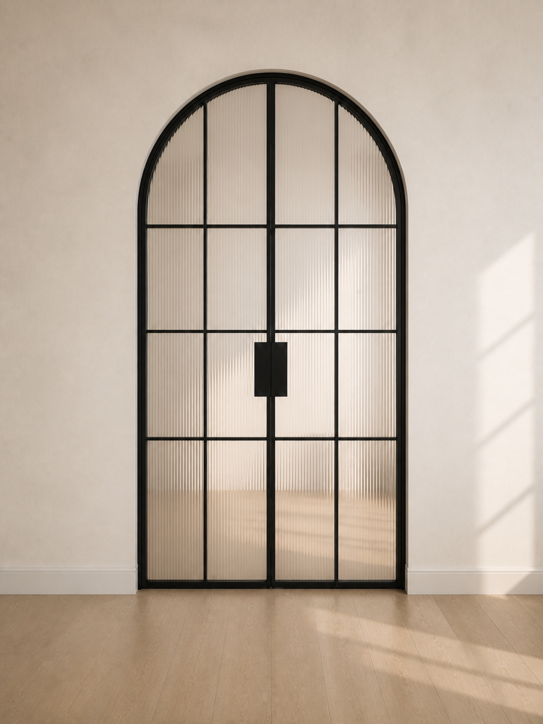 Black Arched Reeded Glass Double Door