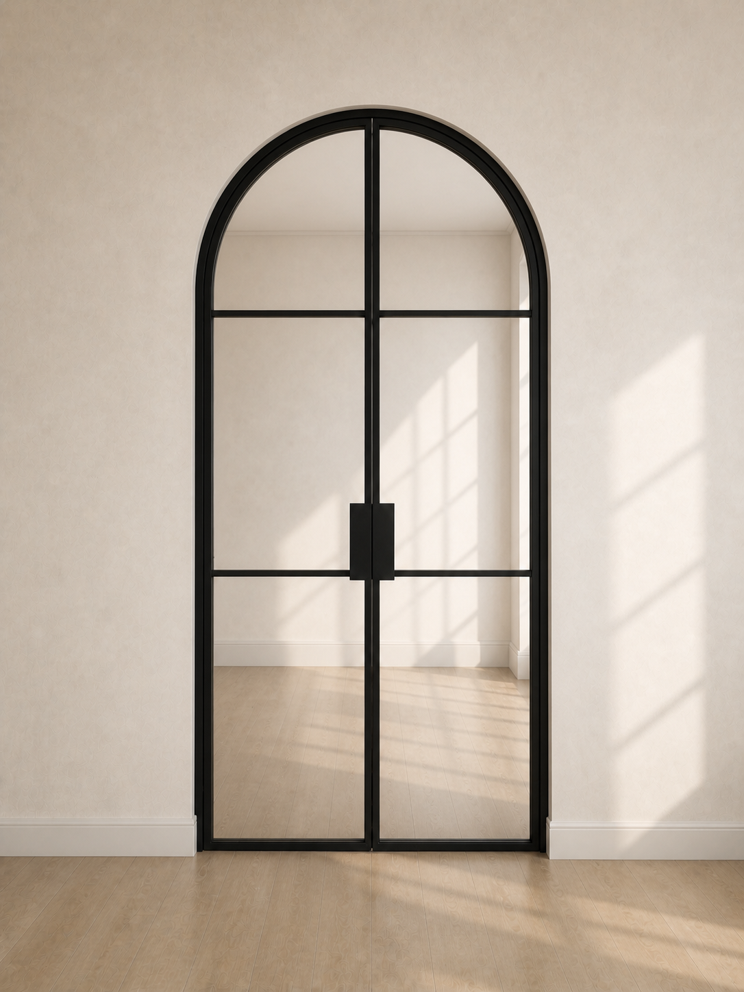 Black Arched Clear Glass Double Door