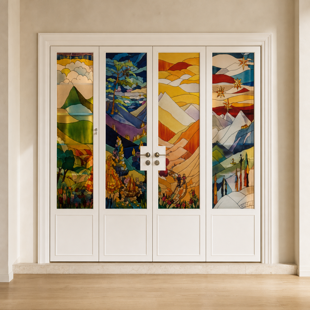 4-Panel Stained Glass Folding Doors | Custom Mural Art