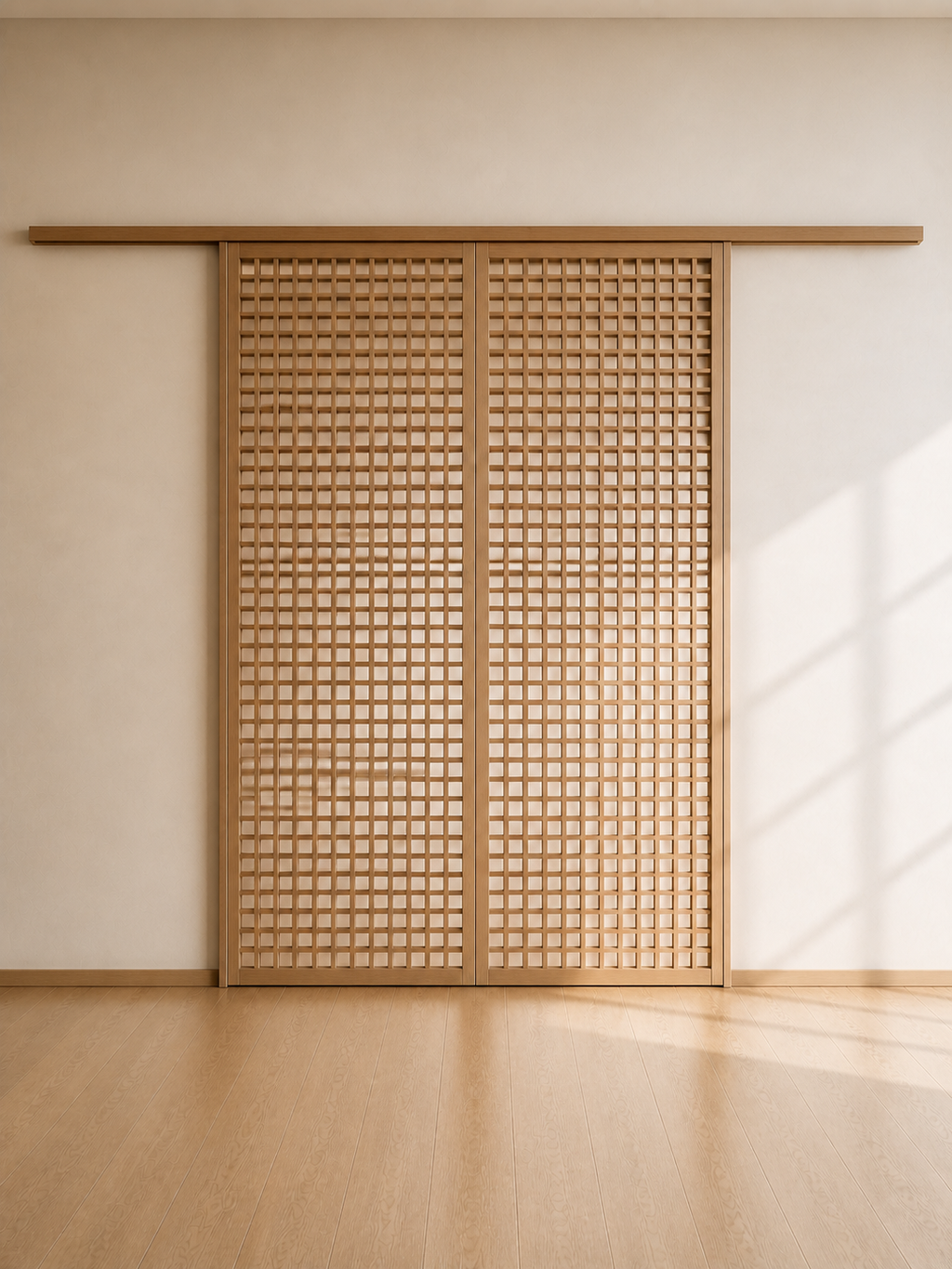 Japanese Wood Lattice Sliding Room Divider