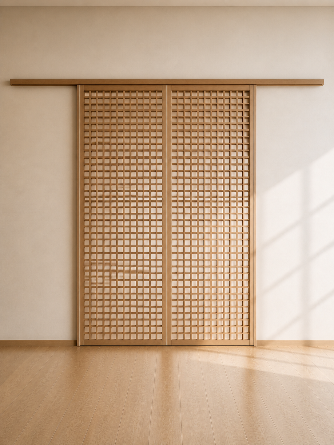 Japanese Wood Lattice Sliding Room Divider