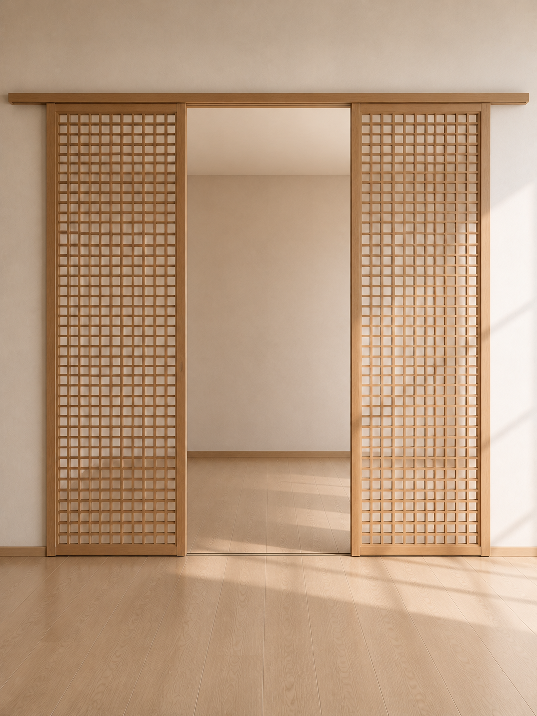 Japanese Wood Lattice Sliding Room Divider
