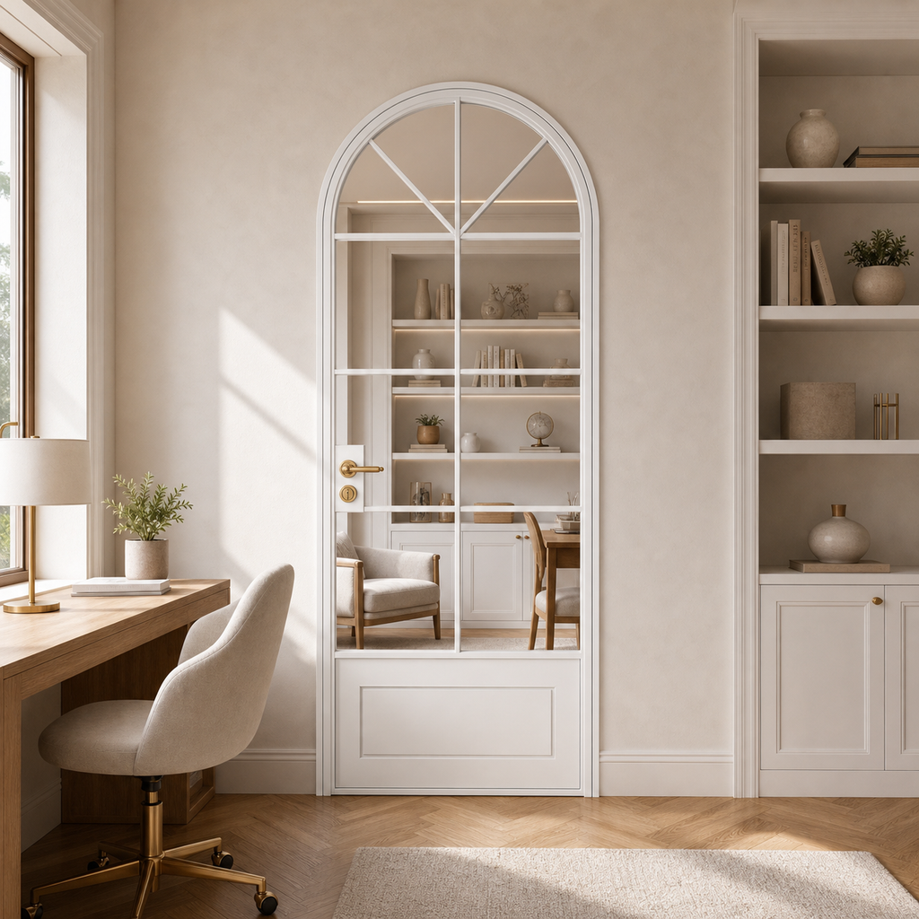 White Arched Grid Glass Interior Door
