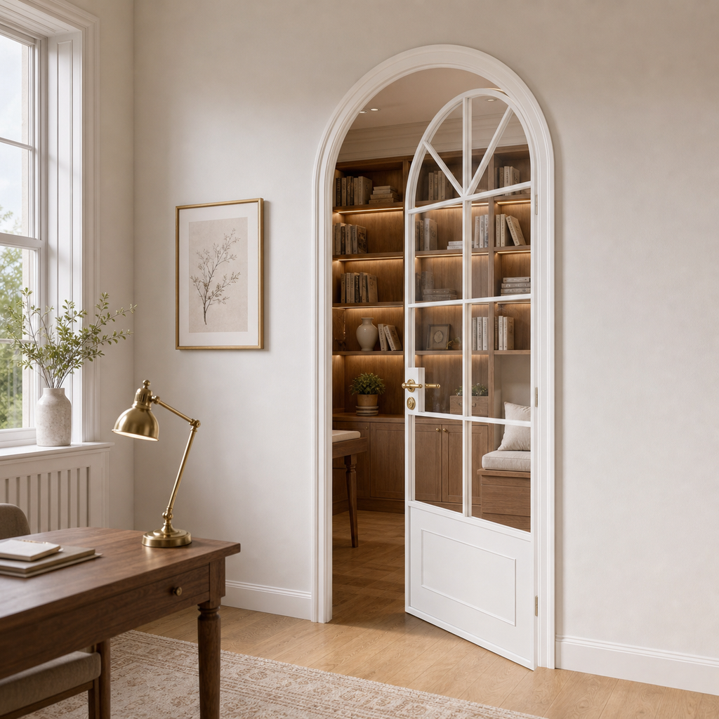 White Arched Grid Glass Interior Door