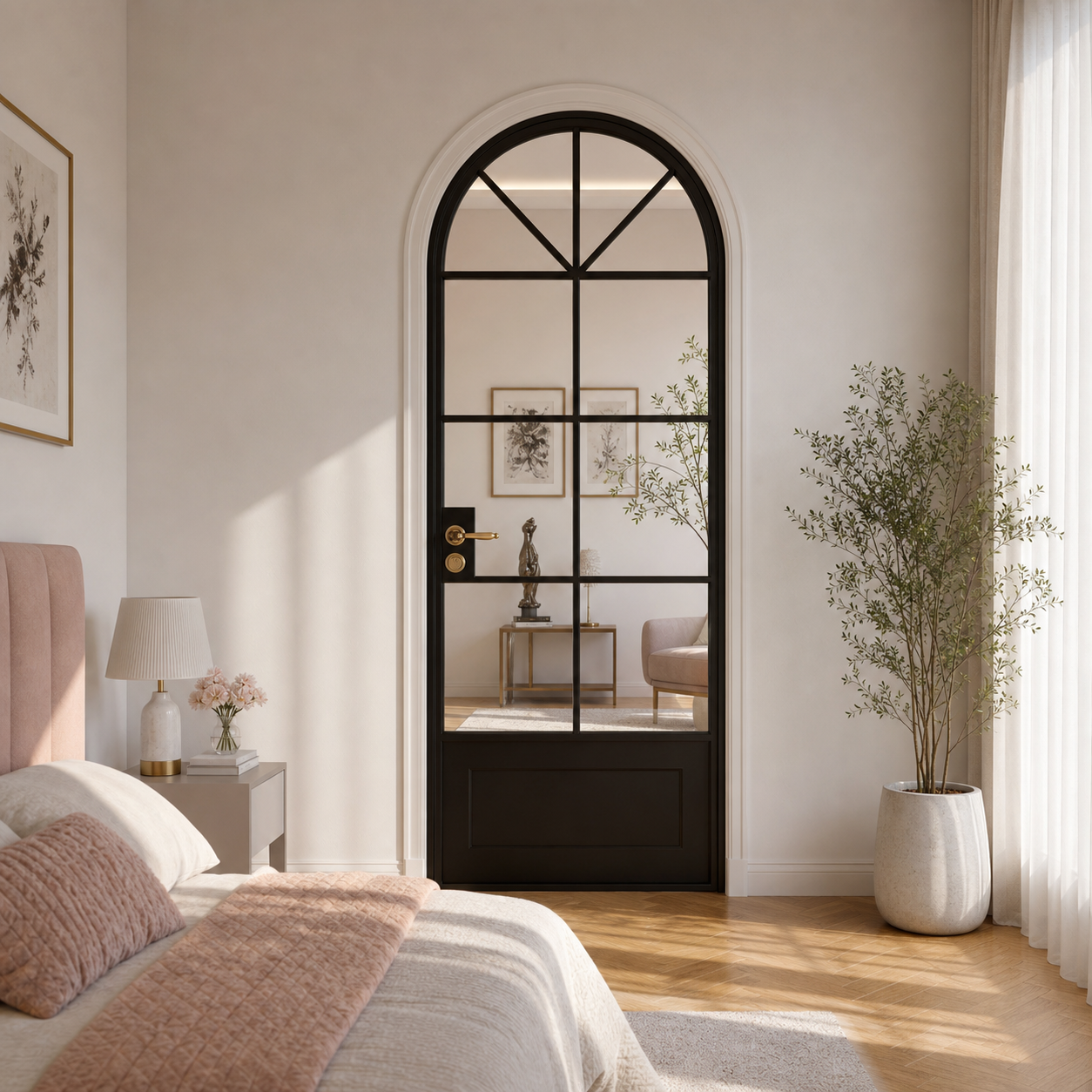 White Arched Grid Glass Interior Door