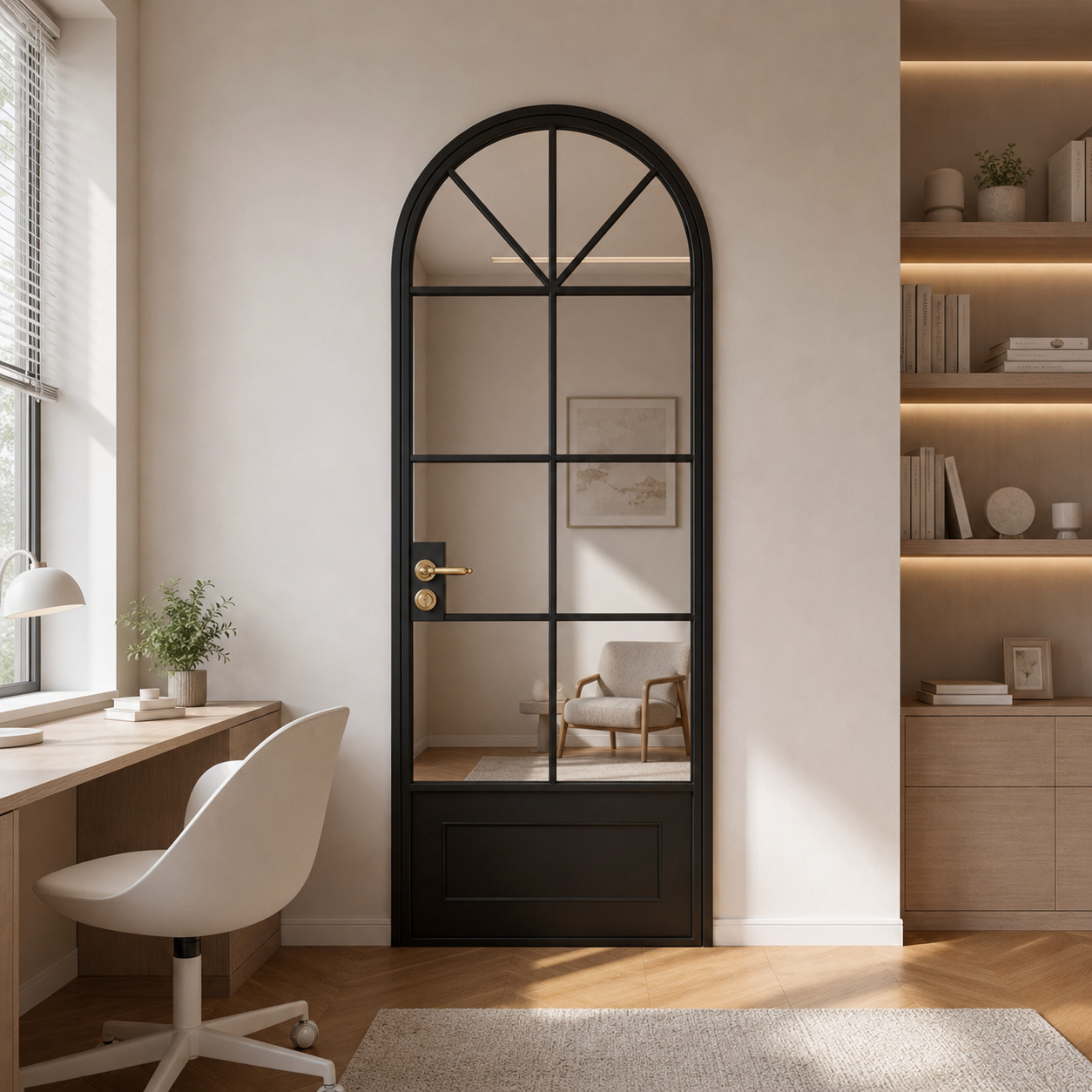 White Arched Grid Glass Interior Door