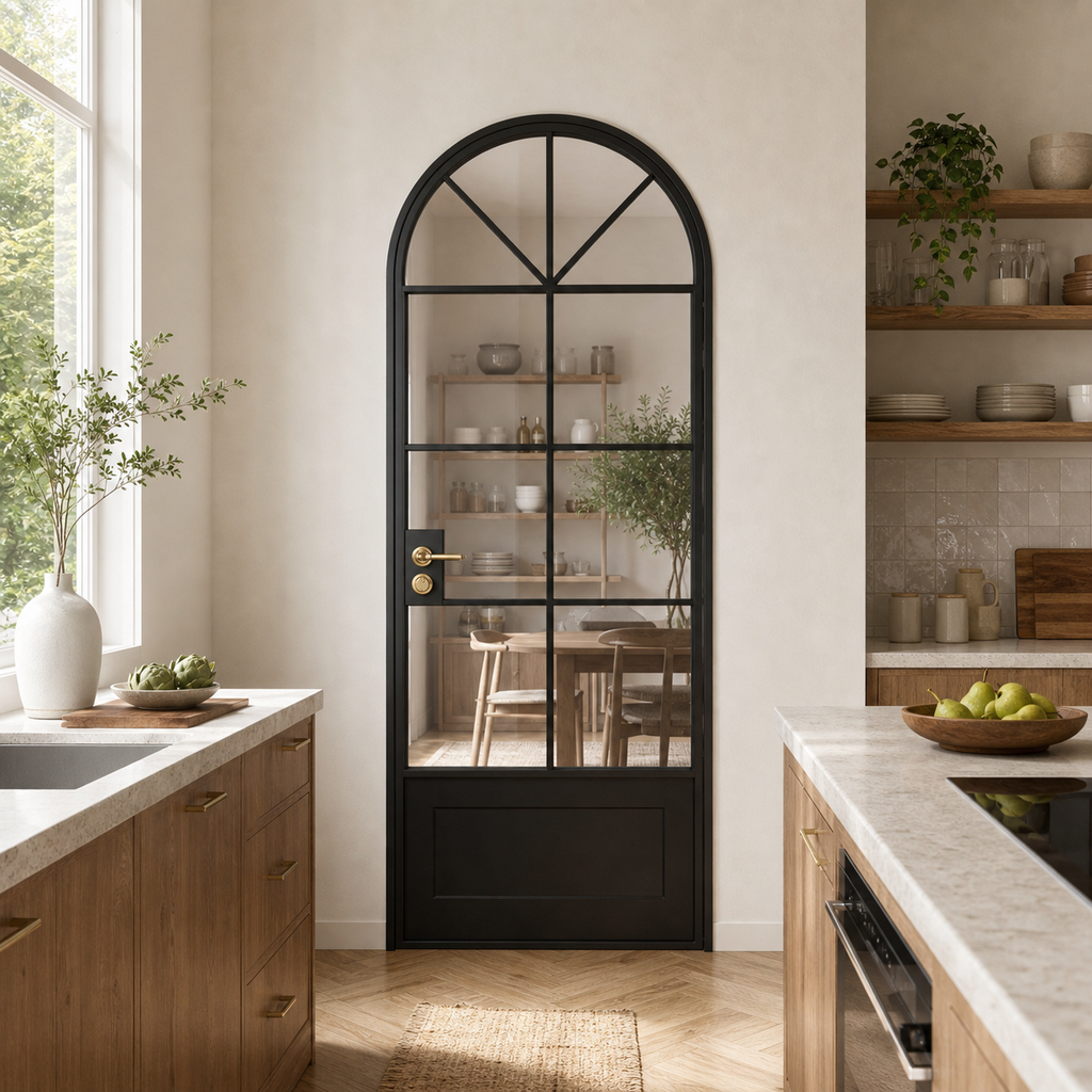 White Arched Grid Glass Interior Door