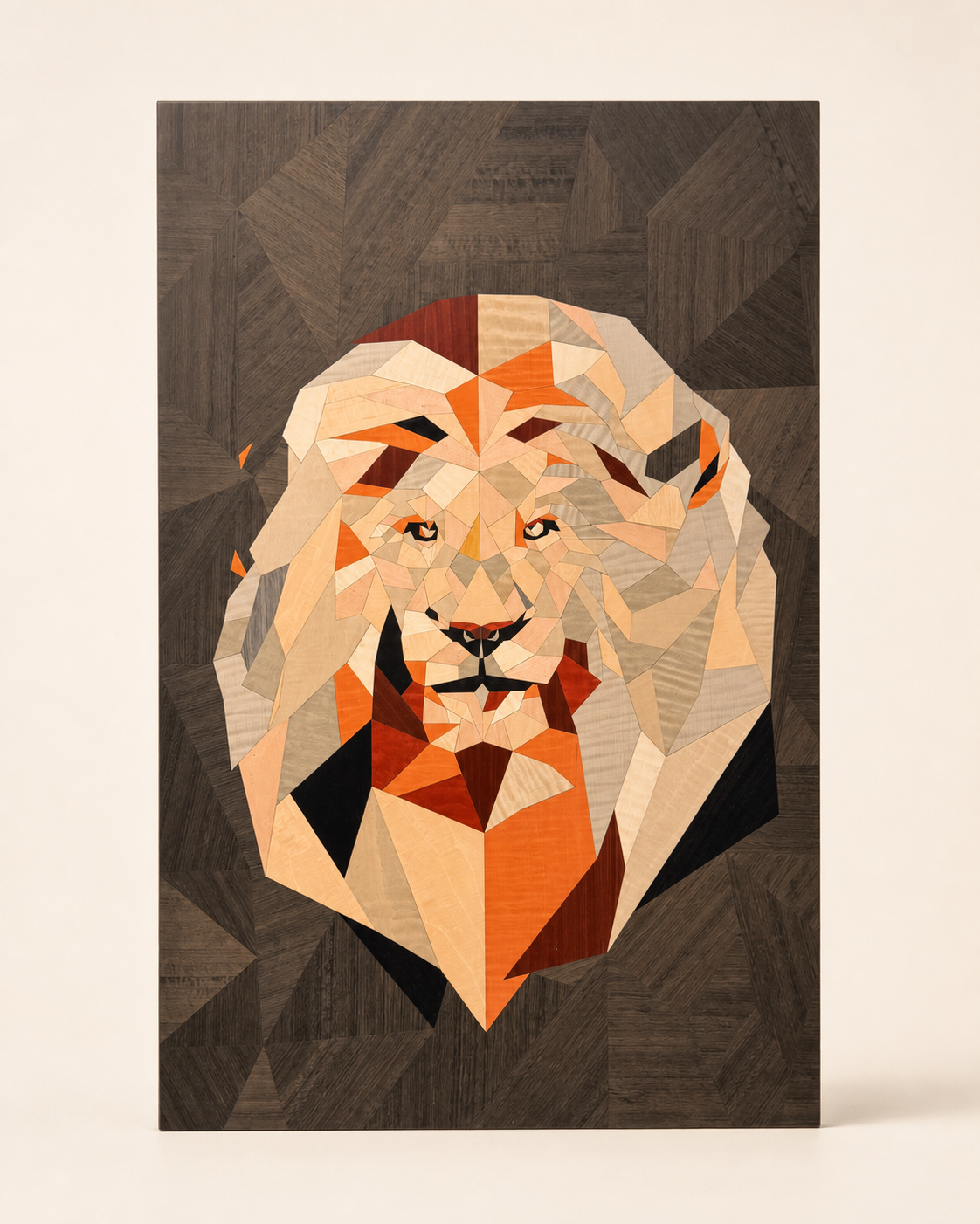 Geometric Lion Wood Veneer Wall Art