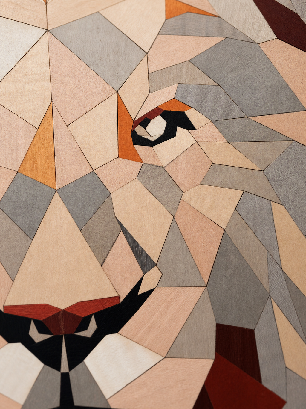 Geometric Lion Wood Veneer Wall Art