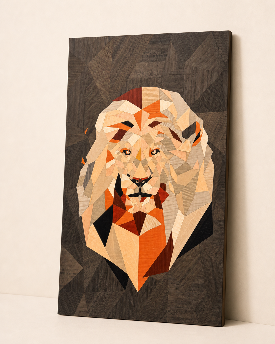 Geometric Lion Wood Veneer Wall Art