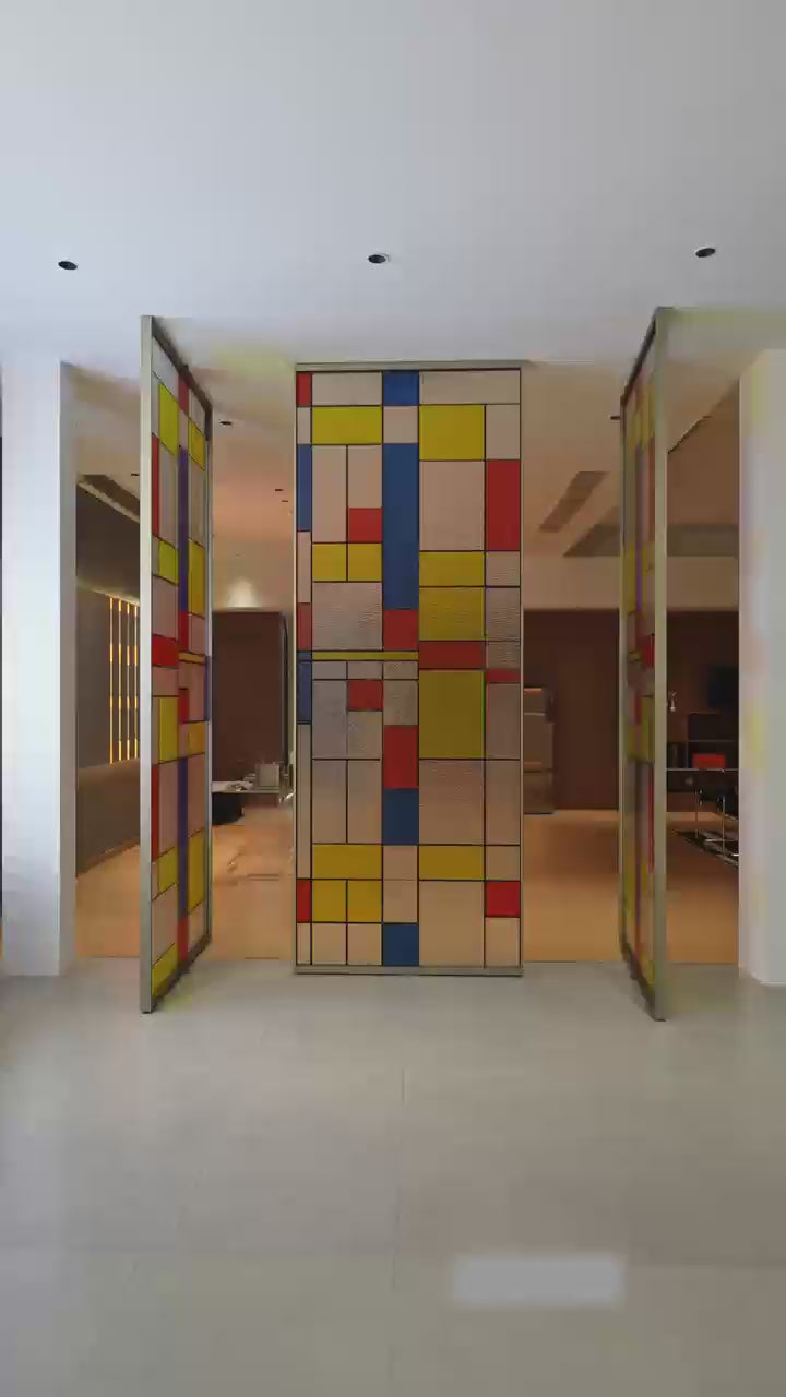 Geometric Color-Block 3-Panel Pivot Door
